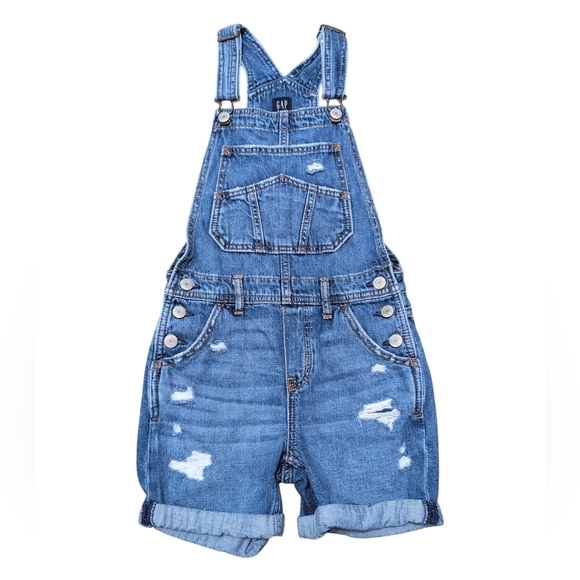 Gap Kids Shortalls Short Overalls Distressed Size Girls Medium Medium Wash - Picture 1 of 9